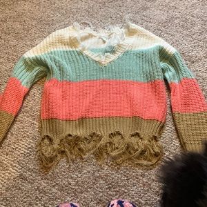 Frayed colorblock sweater